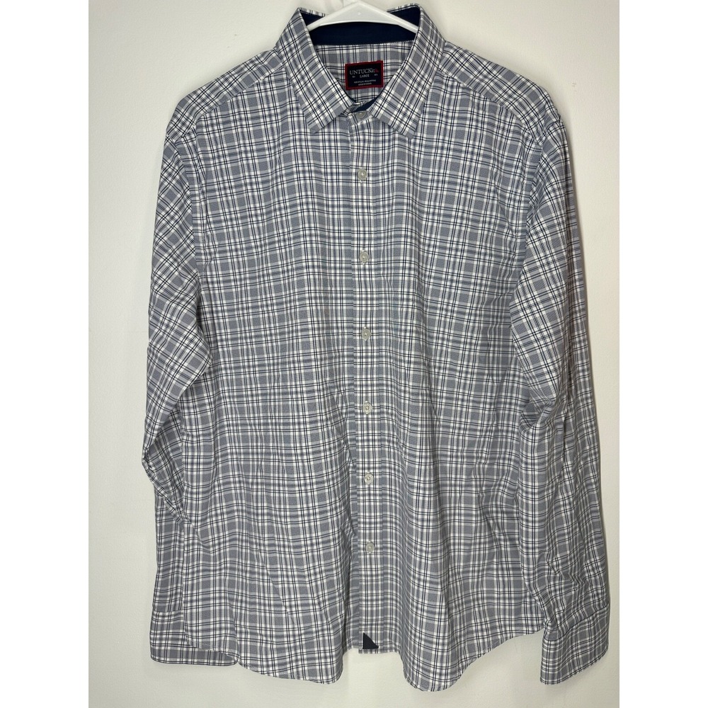 Untuckit Men's Large Long Sleeve Plaid‎ Button Up Shirt